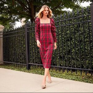ANTONIO MELANI Red Plaid Long Sleeve Dress